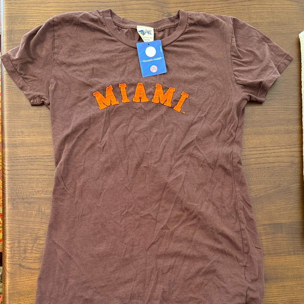 Brown University of Miami T-Shirt with Orange 'MIAMI' Sewn On Letters